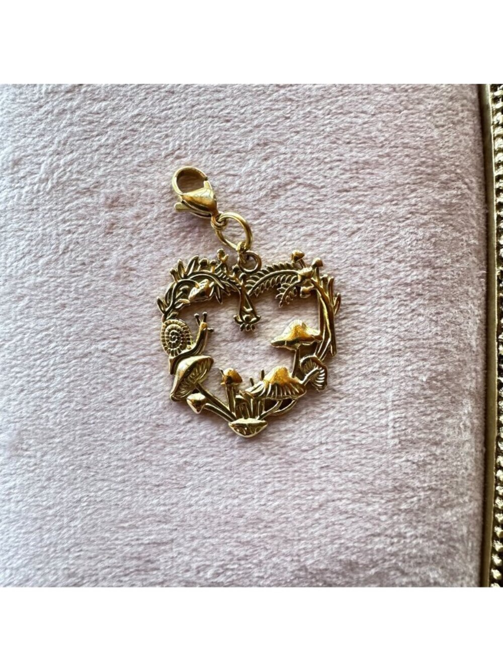 Heart-Shaped Forest Charm w/ Mushrooms & Snail Lobster Claw Clasp - Picture 11 of 14